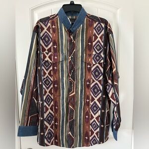 Vintage Panhandle Slim Shirt Men's L 16 1/2 Aztec Western Striped Made In Usa